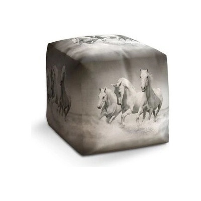 Sablio Taburet Cube Bílí koně: 40x40x40 cm