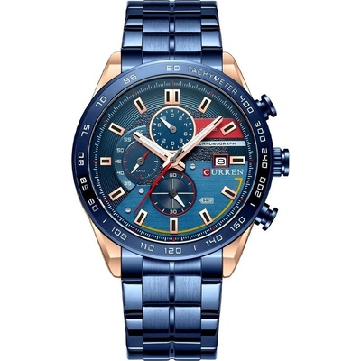 Curren Мъжки часовник Curren Rheot, Неръждаема стомана, Хронограф, Син / Розово Злато (CURREN-8410-BLUE-ROSEGOLD)