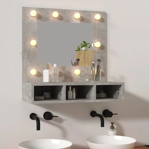 vidaXL Огледален шкаф с LED, бетонно сив, 60x31, 5x62 см (808886)