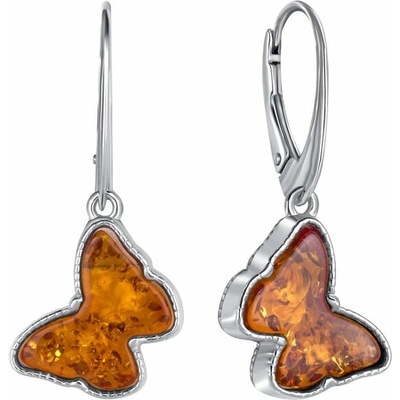 Eppi Strieborné jantárové náušnice v tvare motýlikov Blicas E48479