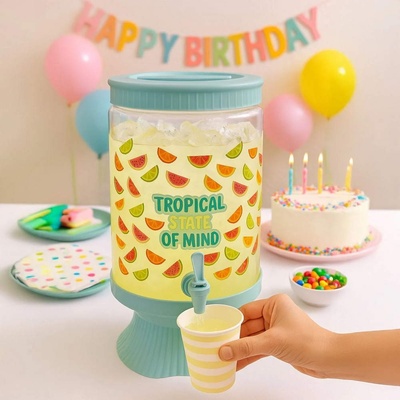 6, 6 литра пластмасов диспенсър с поставка и декор плодчета