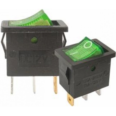 Prepínač kolískový mini 3pin 230V zelený