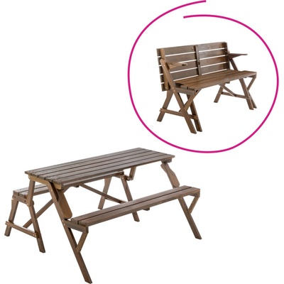 KONDELA ZAGIR Záhradný stôl / lavička, 2v1, hnedá,