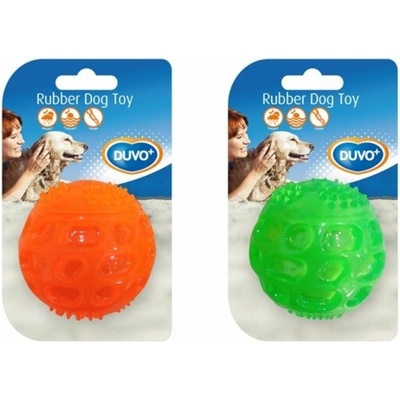 Duvo Plus TPR Ball Squeaky - ТРП играчка за кучета - плаваща дентална топка за кучета 5.5 см. зелена / оранжева