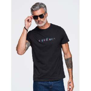 Ombre Clothing Мъжка тениска с бродерия на гърдите - черна V1 OM-TSPT-0300 Ombre Clothing Ombre Clothing | Cheren | МЪЖЕ | S