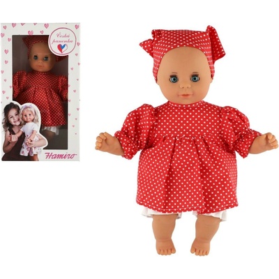 Teddies Miminko 30 cm šaty červené bílý puntík + šátek