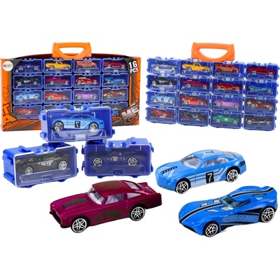 LeanToys Sada 16 kovových autíček v kufru od