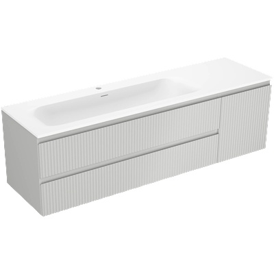 Mexen Rivel шкаф за баня 160 см с мивка Vela лява, 2S, 1D, оребрена, сива мат/бяла (91A23-16047-3-BBFFF62-W23L01)