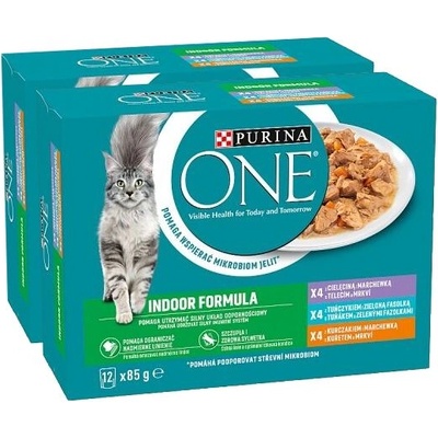 PURINA ONE INDOOR с телешко, риба тон и пилешко в сос 24 x 85 г