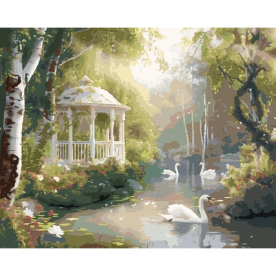 ZUTY ALTÁNOK LABUTE A KAČICE NA JAZERE A BREZY Rámovanie vypnuté plátno na rám Rozmer 40 x 50 cm