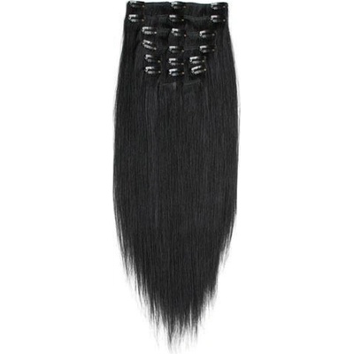 Uhlově černé vlasy k prodloužení Clip in set 8 ks 50 cm 001 – Zboží Dáma