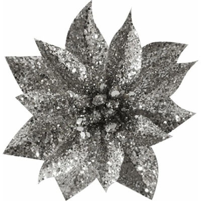 Kvet MagicHome Vianoce GlitterPoinsettia, so štipcom, strieborný, veľkosť kvetu: 9 cm, dĺžka kvetu: – Hledejceny.cz