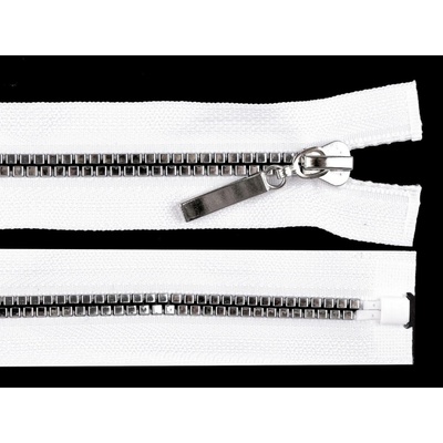 Kostěný zip No 5 délka 40 cm čtvercové zuby, malé, 3 bílá stříbrná