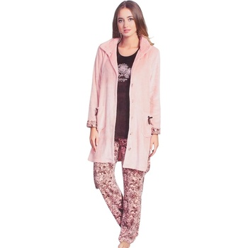 Плюшен комплект от халат и пижама в розово и кафяво