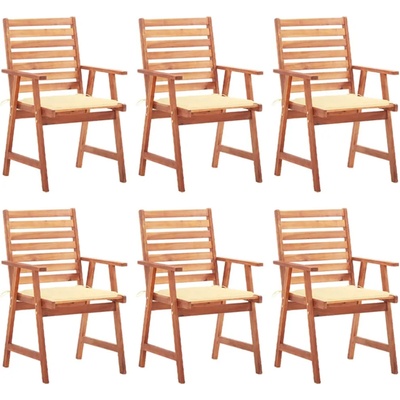 vidaXL Градински трапезни столове, 6 бр, с възглавници, акация масив (3078349)