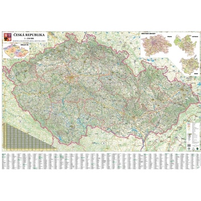 Excart Maps ČR - nástěnná automapa 200 x 140 cm Varianta: bez rámu v tubusu, Provedení: laminovaná mapa s očky – Sleviste.cz