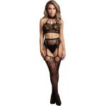 Le Désir by Shots Two Piece with Halter Turtleneck and Pantie with Attached Stockings - One Size - Black
