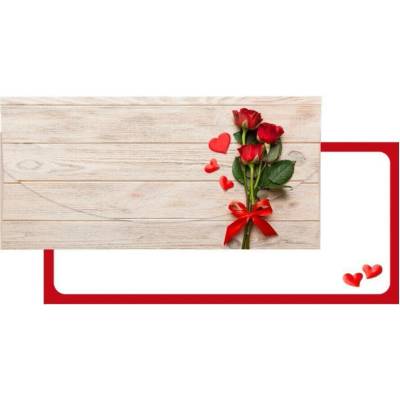 Obálka dárková na peníze 23 x 11cm - motiv červených růží na dřevě