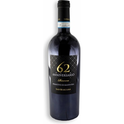 San Marzano 62 Anniversario Primitivo di Manduria Riserva červené 2018 14,5% 0,75 l (holá láhev)