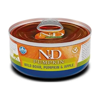 Farmina N&D Cat Boar Pumpkin & Apple - Пълноценна консервирана храна за котки в зряла възраст, плешка от глиган с ябълки, 70 гр