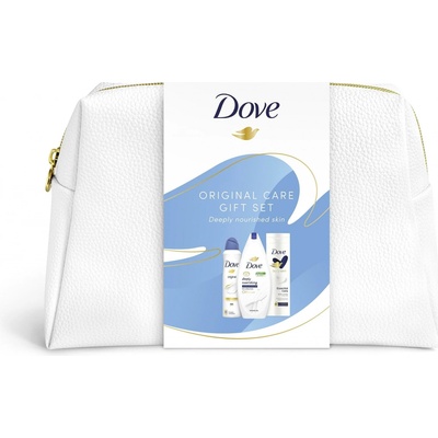 Dove Original sprchový gél 250 ml + telové mlieko 250 ml + deospray 150 ml + kozmetická taška darčeková sada