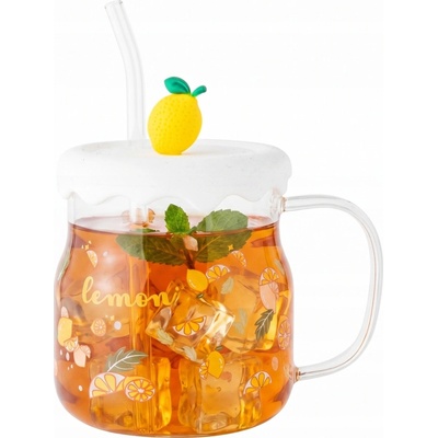 Design Sklenené s slamkou a viečkom Altom Citróny 600 ml
