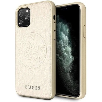 GUESS Saffiano 4G Circle Logo Leather Hard Case - дизайнерски кожен кейс за iPhone 11 Pro Max (златист)