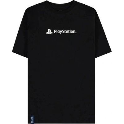 CurePink: pánské tričko Playstation: Logo a nápis černá