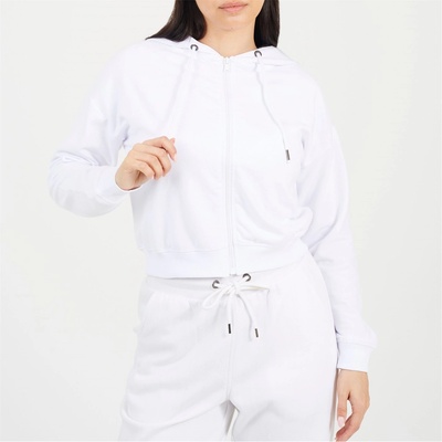 Brave Soul Суичър Brave Soul Cropped Zip Through Hoodie with Pockets - White