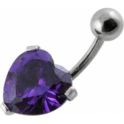 S4U Stříbrný piercing do pupíku srdíčko (fialová) BP01012-A