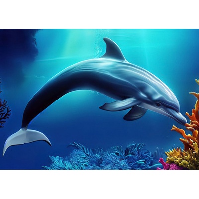 (B) 3D pohľadnica Coral Dolphin AI (Korálový delfín)