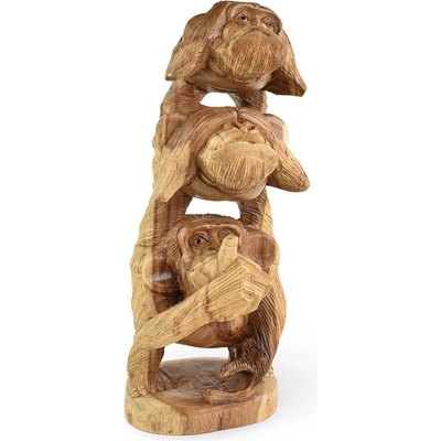 Dřevěná soška Tři moudré opice 40 cm - var. C - dvoubarevná