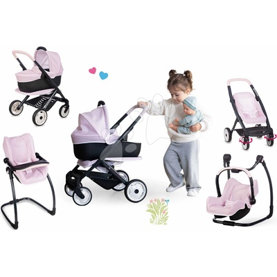 Smoby Set trojkombinácia Puschair Pink Maxi Cosi&Quinny s jedálenskou stoličkou hojdačkou a autosedačkou