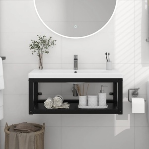 vidaXL Рамка за мивка за баня стенен монтаж черна 79x38x31 см желязо (338495)