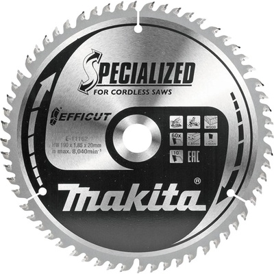 Makita Циркулярен TCT режещ диск за дърво, Makita SPECIALIZED EFFICUT E-11162, 190x20x60T (E-11162)