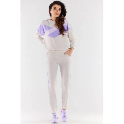 Awama Woman's Sweatshirt A497 Beige/Violet