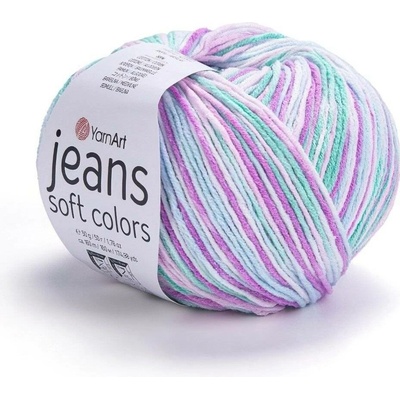 YarnArt Pletací / háčkovací příze JEANS SOFT COLORS 6202 zeleno-fialovo-modrá, melírovaná, 50g/160m