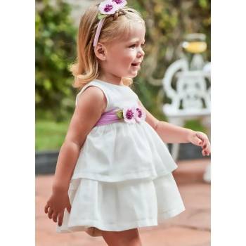 Mayoral Бяла рокля с колан с цветя за мини момиче Майорал