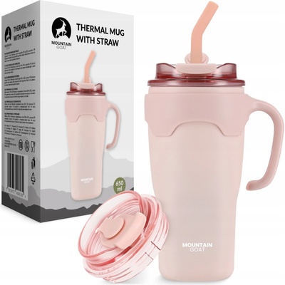Mountain Goat termohrnček so slamkou 650 ml růžový