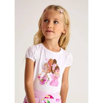 MAYORAL Тениска къс ръкав кукли бял-орхидея за мини момиче Майорал