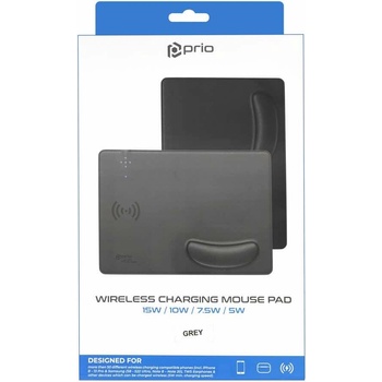 Prio Подложка за мишка и поставка (пад) за безжично зареждане на Qi съвместими устройства - Prio Fast Wireless Charging Mouse Pad 15W (сив) (PWC-1702)
