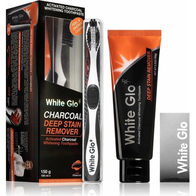 White Glo Charcoal zubná kefka + bieliaca zubná pasta s aktívnym uhlím 150 g + medzizubné kefky darčeková sada