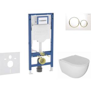 Geberit Duofix - Комплект за монтаж пред стена, тоалетна Oudee и седалка със система „softclose, бутон Sigma20, бял/позлатен SANI11CA3133B (SANI11CA3133B)