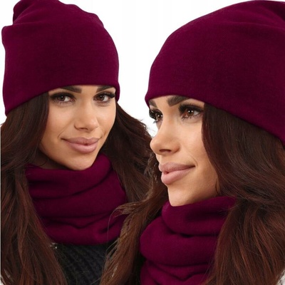 Fashionweek Dámská Souprava teplý pohodlný dámský set dámská čepice a šála cashmere touch S2468 Burgundsko-švestka