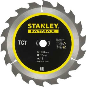STANLEY - Пилен диск за дърво 190x16 мм, 18 зъба STA15370-XJ (STA15370-XJ)