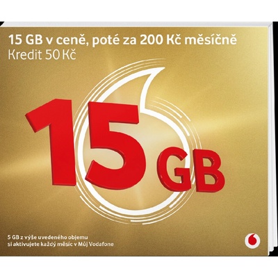 Vodafone SIM Předplacená karta 30 Zlatá karta 15GB (10GB + 5GB ZDARMA) + 50 Kč kredit Forma SIM: Klasická SIM karta