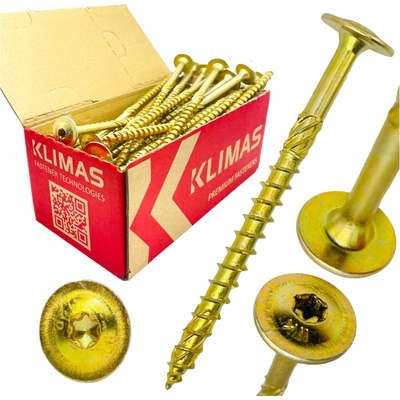 Konstrukční vrut do dřeva KLIMAS 8x160 TORX talířová hlava TX40 žlutý Zn (25 ks v balení)