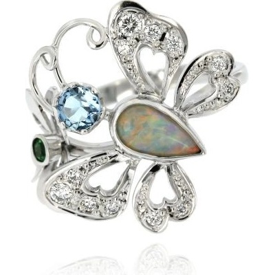 Zlatnictví U Kostela Diamantový prsten ve tvaru motýla se vzácnými kameny 296610489