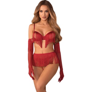 Obsessive Rossay Red 4-pcs Crotchless Set Red L/XL