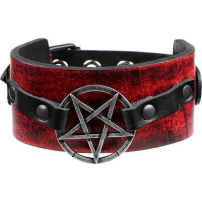 Leather & steel fashion Гривна Pentagram - червен - LSF1 57